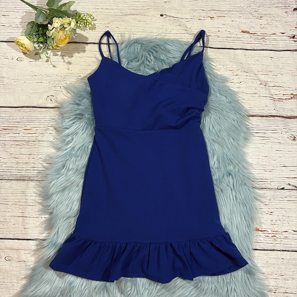 NWOT Lulus Impeccable Essence Royal Blue Surplice Tiered Mini Dress - Picture 8 of 8